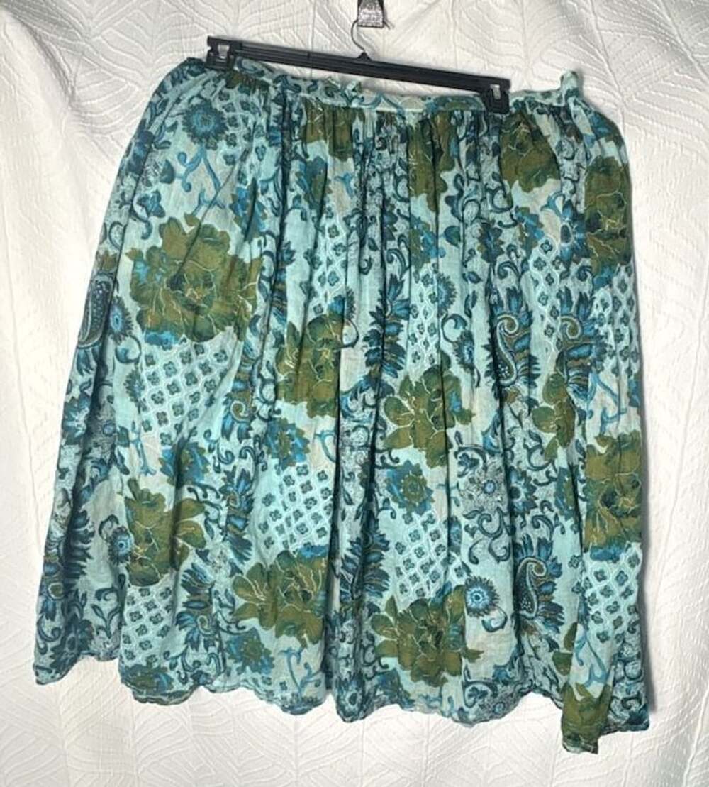 Sara Studio Petite Blue Green Floral 100% Cotton Skirt PXL